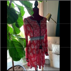 Red Floral Boho Mini Dress